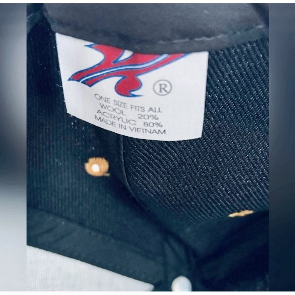 Flame Embroidered Hat Cap Navy Blue Yellow Gold OS Unisex Adjustable Strap New - Picture 4 of 4